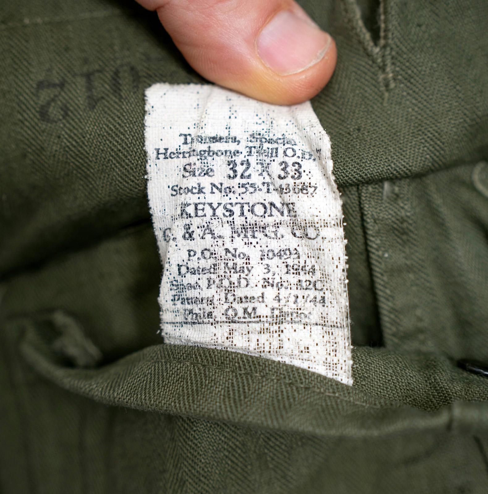 Rare 1944 US Army WWII HBT Trousers - 32x27